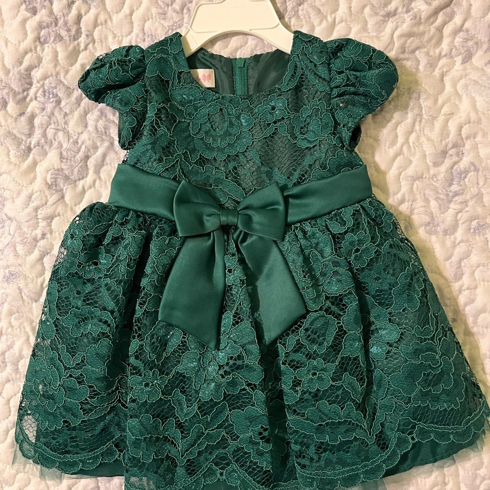 Bonnie Baby Teal Lace Dress with Bow